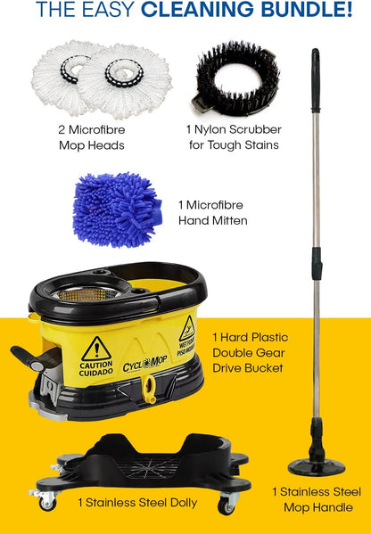 CycloMop® Commercial Spinning Spin Mop with Dolly Wheels - Heavy Duty Design for Years of Use
