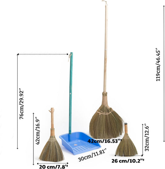 TTS Home Broom and Dustpan Set with 44.9'' Long Handle for Family, Kitchen, Office, and Lobby – 4-Pack Stand-Up Brooms with Dustpan Combo