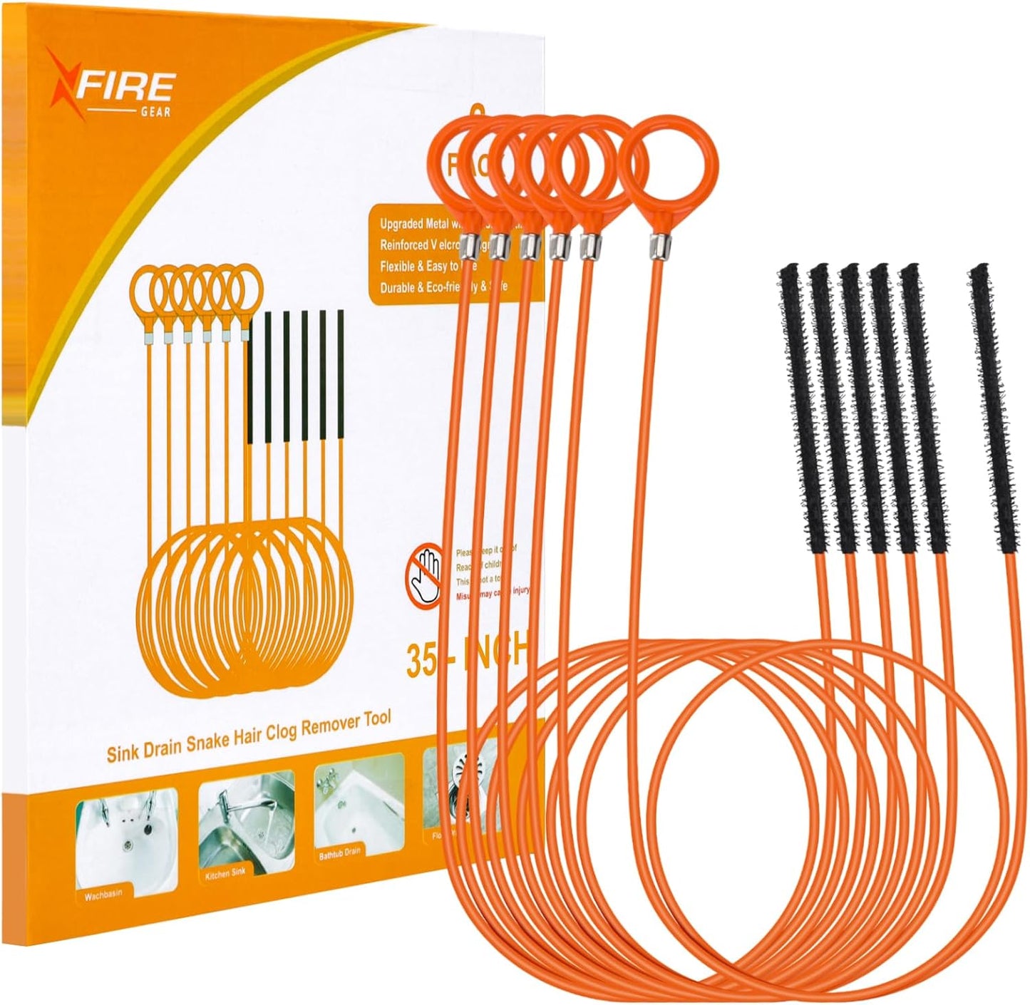 32 Inch Anti-break Metal Drain Snake, Hair Clog Remover, Drain Cleaner Tool with Nylon Coating Sink Snake, Drain Clog Remover for Shower, Bathroom Sink Tub (6 Pack)