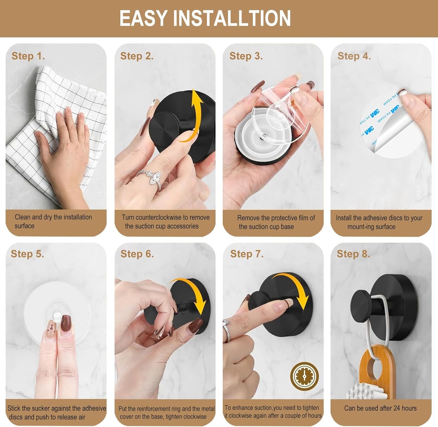 ZESLMG Adhesive Hooks for Shower, Chrome Self Sticky Hooks for Glass Window Kitchen Wall, Removable Bath Robe Loofah Door Wreath Coat Towel Hook No Damage for Hanging, 4 Pack