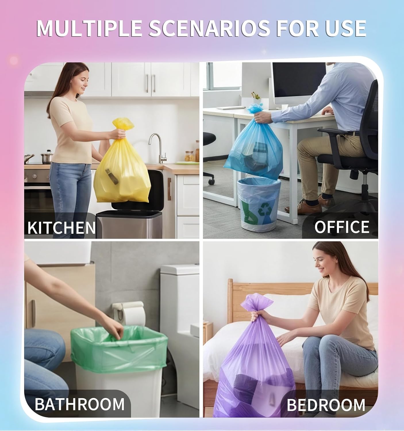 150 Count 4 Gallon Small Trash Bags - Colored Bathroom Garbage Bags Unscented Leak-proof, 15 Liter Plastic Wastebasket Can Liners for Office Bedroom Toilet and Car