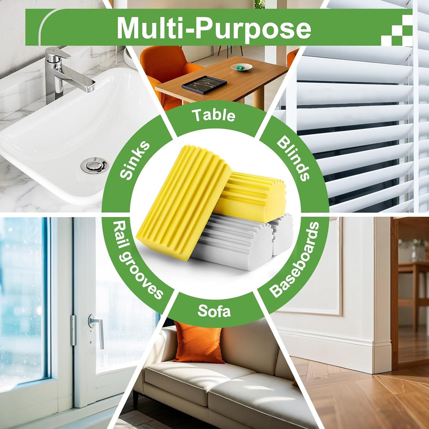 Jeymei 4-Pack Damp Clean Duster Sponge,Gray Damp Dusting Sponge,Duster Baseboard Cleaner Sponge with Ridges,Reusable Wet Duster Sponge,Household Cleaning Sponges for Blinds,Window Track Grooves