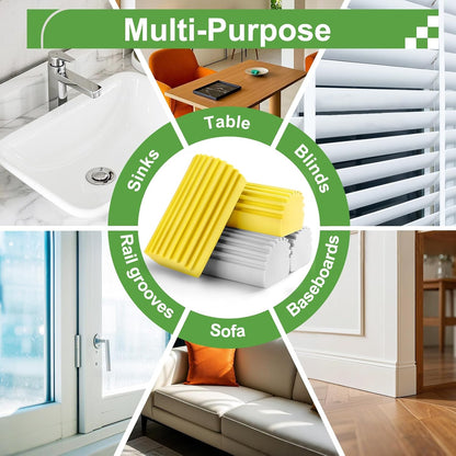 Jeymei 4-Pack Damp Clean Duster Sponge,Gray Damp Dusting Sponge,Duster Baseboard Cleaner Sponge with Ridges,Reusable Wet Duster Sponge,Household Cleaning Sponges for Blinds,Window Track Grooves