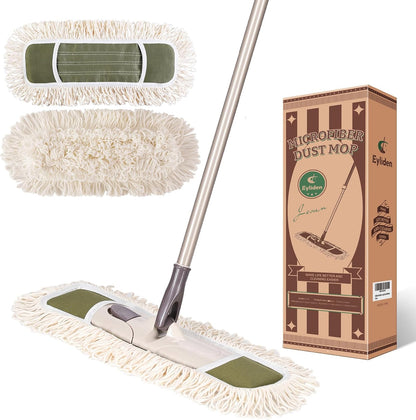 Eyliden Dust Mop with Reusable Washable Pads - One-Touch Pad Release, Height Adjustable Handle, Total 2 Mop Cloths, Wet Dry Mops for Floor Cleaning, Hardwood, Laminate, Tile Floor Push Dust Broom