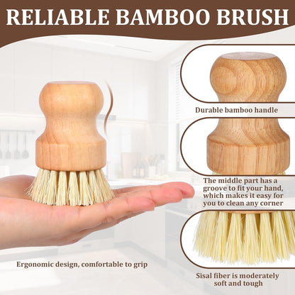 20 Packs Bamboo Dish Scrub Brush Wooden Dish Scrubber Set Eco-Friendly Natural Sisal Bristles Dishes Brush for Kitchen Cleaning Pots, Pans, Bottles, Sink, Vegetables