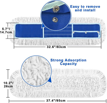 36" Commercial Dust Mop: Dry Dust Broom for Hardwood Floors Cleaning - 2 Mop Pads 59" Long Handle Heavy Duty Frame - Industrial Professional Cleaning Supplies for Hotel Warehouse School Janitor