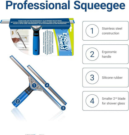 Professional Squeegee - Premium Quality Silicone Rubber Blades with Ergonomic Handle for Streak-Free Cleaning - Perfect for Windows, Shower Doors, and Railings