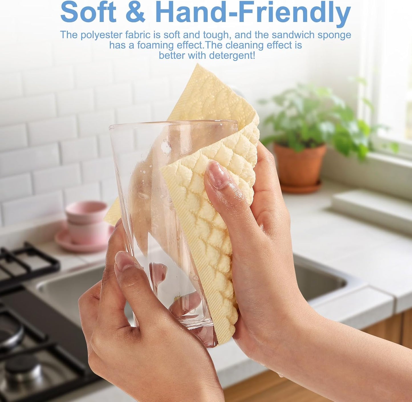 6PCS Non-Scratch Dish Scrubber for Kitchen,Reusable Cleaning Pads for Non Stick Frying Pans, Scouring Pad,Dishwasher Safe,Soft Dish Sponges for Washing Dishes, Scratch-Free Glass Cooktop Pads