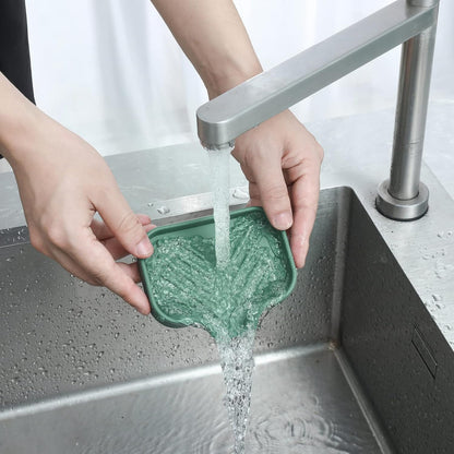 MicoYang Silicone Bathroom Soap Dishes with Drain Spout-Bathroom and Kitchen Sink Organizer,Sponge Holder,Dish Soap Tray,Perfect for Dispenser,Scrubber,Bottle,Cup on Sink or Counter-Black 4.9"×3.2"