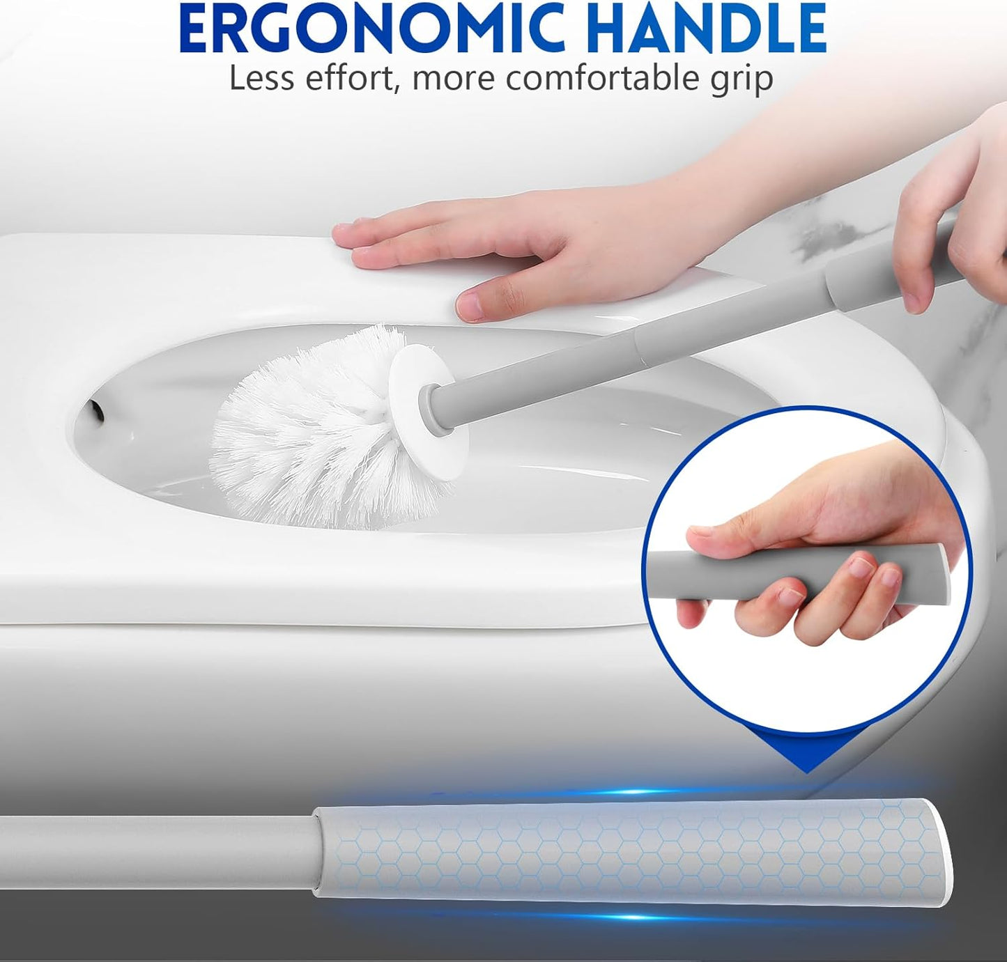 Toilet Brush and Holder Set, Silicone Toilet Bowl Brush, Bathroom Accessories, Durable Toilet Scrubber Bristles, Compact Size for RV, Wall Mountable, Drip-Proof, Deep Cleaning. (White)