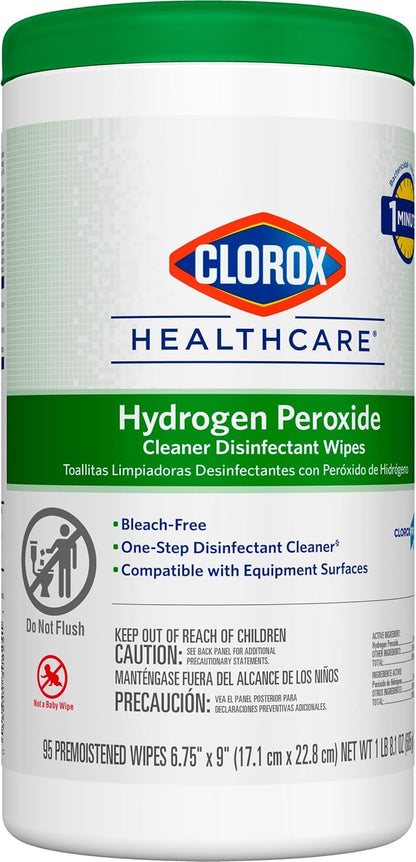 Clorox Healthcare Hydrogen Peroxide Cleaner Disinfectant Wipes, 12" x 11", Bucket, 185 Count (Package May Vary)
