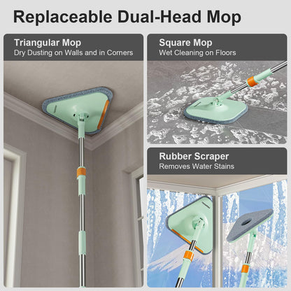 HoMettler Mop and Bucket Set | Spin Mop with Dual-Tank Clean/Dirty Water Separation | 4 Microfiber Pads for Deep-Cleaning Floors | Versatile Mops Triangular Head for Walls
