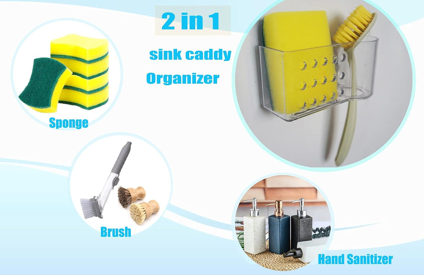 Sponge Holder for Kitchen Sink Suction,Plastic Sink Brush Sponge Caddy Sink Organizer-(5.7" x 2.4" x 3.1"),Clear