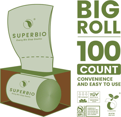 SUPERBIO 13 Gallon Compostable Kitchen Waste Bags with Handles, Food Scrap Bags Certified by BPI, OK compost INDUSTRIAL, 30 Count, 49.2L