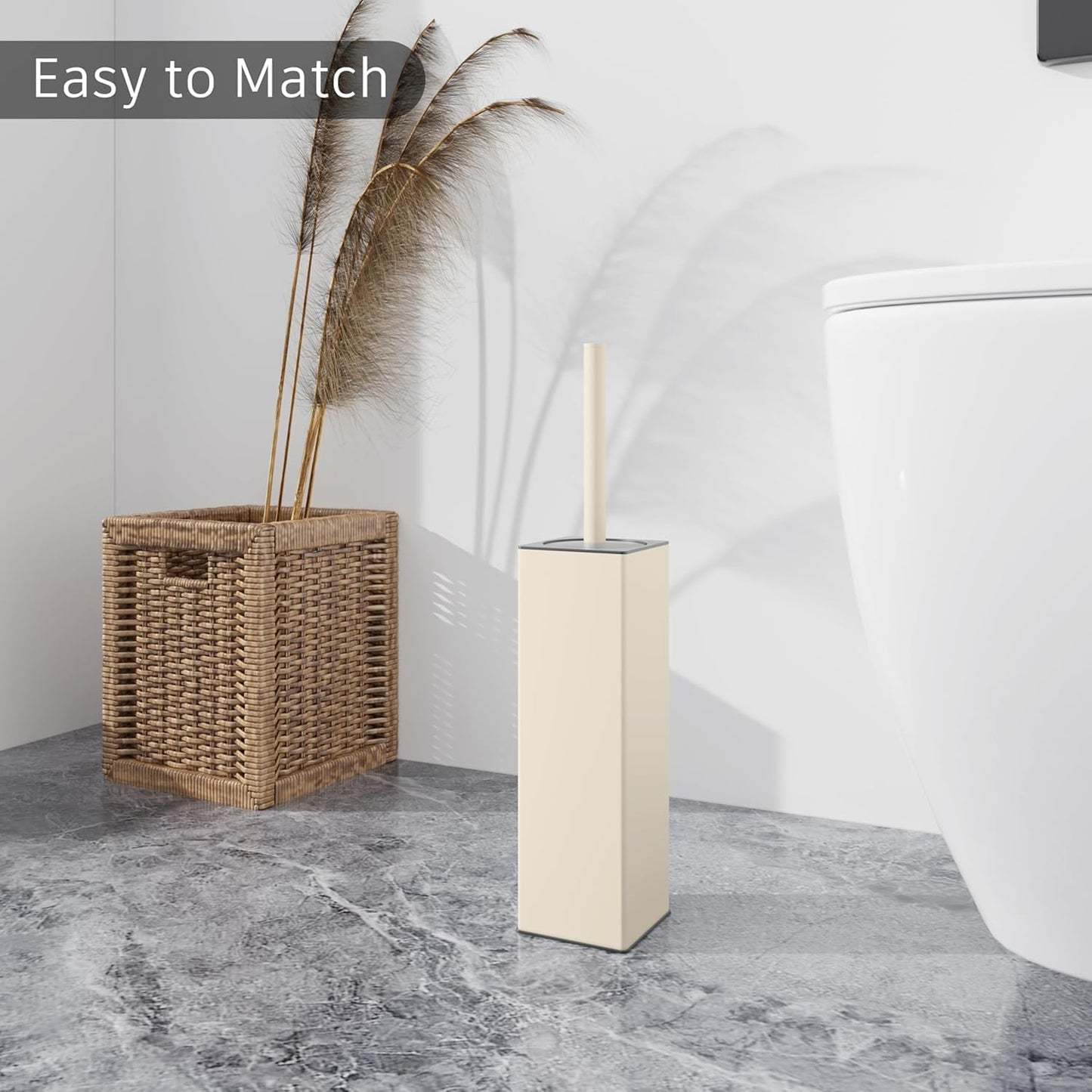 BGL Toilet Brush and Holder Set, Matte Black Freestanding for Bathroom Storage and Organization, Square Design Sturdy and Space Saving
