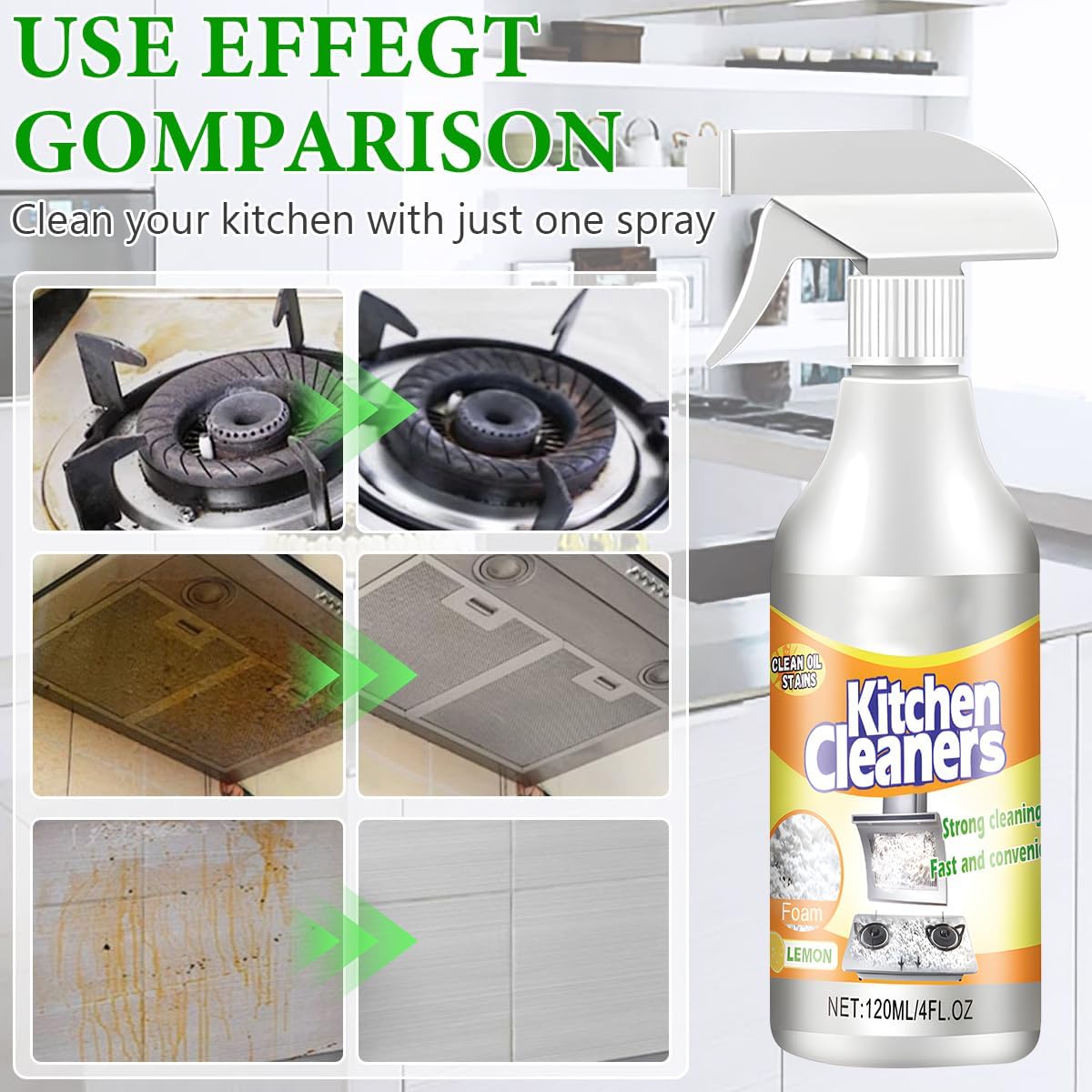2PCS Kitchen foam Cleaner, Stubborn Stains Cleaner, Domestic Cooktops, All-purpose Kitchen Pots and Pan Cleanerrange Hoods, Kitchen Bubble Cleaner Spray, Grime and Grease, Cleanboss, 4 Fl.oz(120ml)