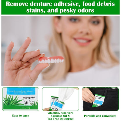 Timgle 100 Pcs Denture Cleaning Wipes Refreshes Mouth Deep Cleaning Wipes for Remove Denture Adhesive, Food Debris, Stains and Odor (Classic)