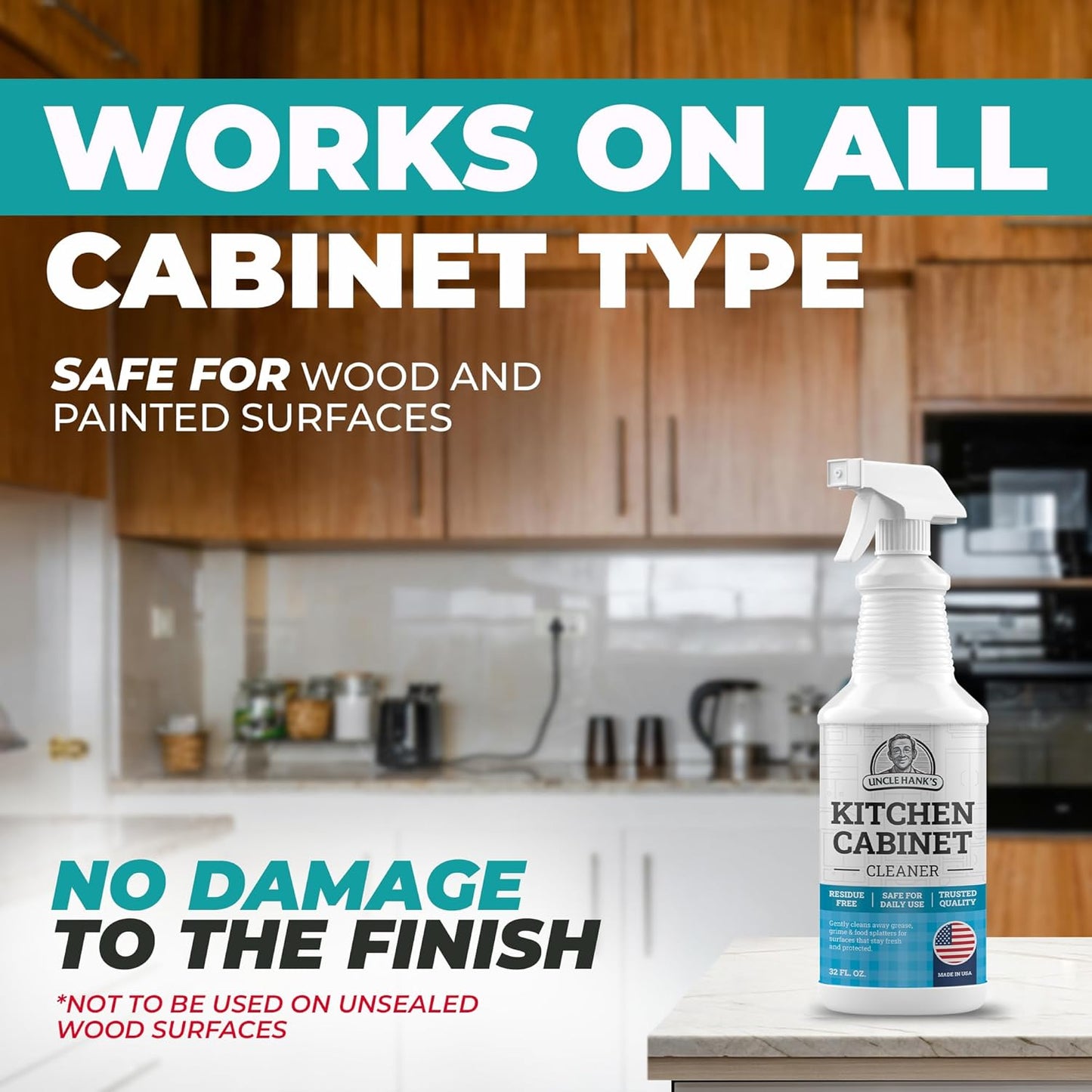 Kitchen Cabinet Cleaner – Gentle, Residue-Free and Effective Everyday Degreaser & Grime Remover for Wood, Painted and Finished Furniture - Complete with Cleaning Brush & Cabinet Cleaner Spray 32oz
