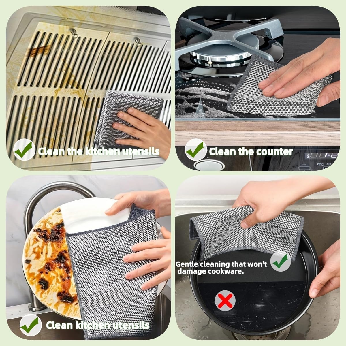 Stainless Steel Scrubber and Cleaning Rags - Non Scratch Wire Dishcloth for Washing Dishes, Steel Wool Scrubber and Dish Towels for Kitchen (6PCS)