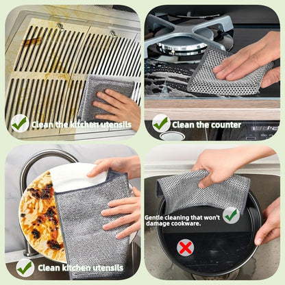 Stainless Steel Scrubber and Cleaning Rags - Non Scratch Wire Dishcloth for Washing Dishes, Steel Wool Scrubber and Dish Towels for Kitchen (6PCS)