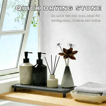 Instant Dry Sink Tray, Anti-Slip Stone Sink Caddy, Durable Kitchen Sink Organizer, Quick Dry Water Absorbing Stone Tray for Bathroom Counter, Stone Soap Tray -Dark Gray