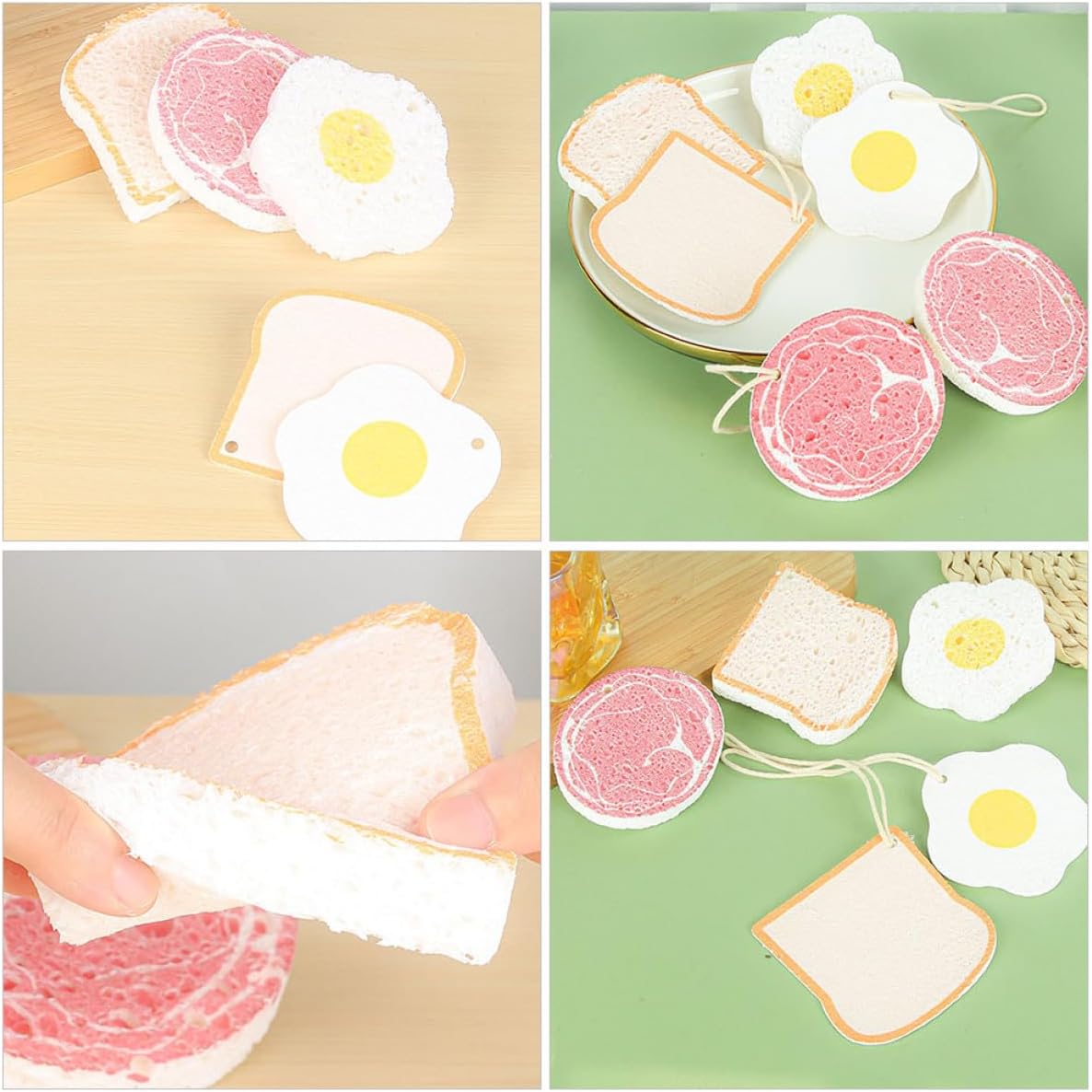 3pcs Dual-Sided Kitchen Dish Sponges Scrubber Set with Wood Pulp Cotton Material, Reusable Non-Scratch Pads for Pot and Pan Cleaning in Household Kitchens