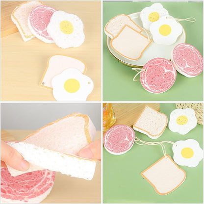 3pcs Dual-Sided Kitchen Dish Sponges Scrubber Set with Wood Pulp Cotton Material, Reusable Non-Scratch Pads for Pot and Pan Cleaning in Household Kitchens