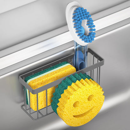 MURLONG Sponge Holder Smiley Face, Sink Caddy for kitchen Sink, Kitchen Organizer Sponge Holder with 2 PCS Suction Cups/1 PCS Adhesive Strips, Designed for Sponge, Soap, Dish brush, Scrubber-Black
