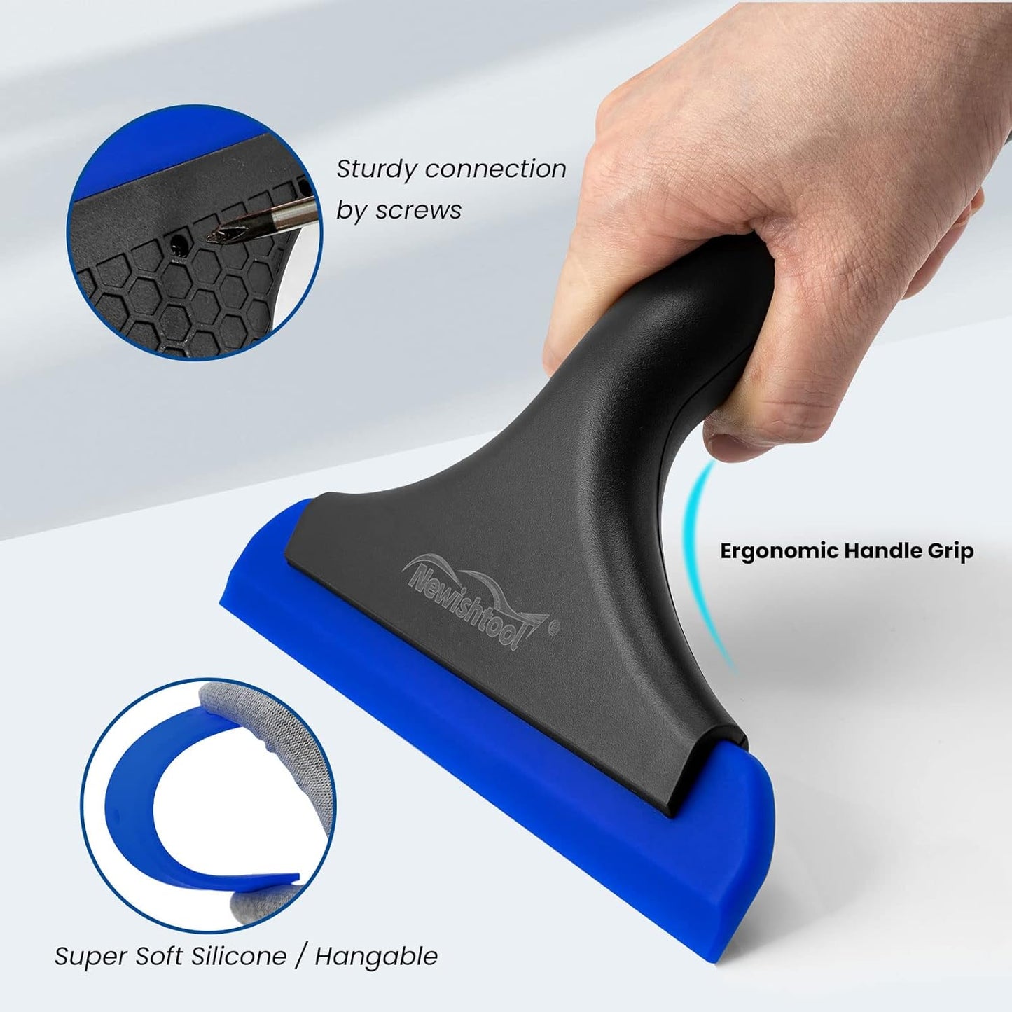 NEWISHTOOL Bathroom Shower Squeegee 5.9 Inch Soft Silicone Blade Squeegee for Shower Glass Door Mirrors Car Windshield, Kitchen Squeegee Countertops Cleaning and Water Removal Scraper w/Hanging Hole