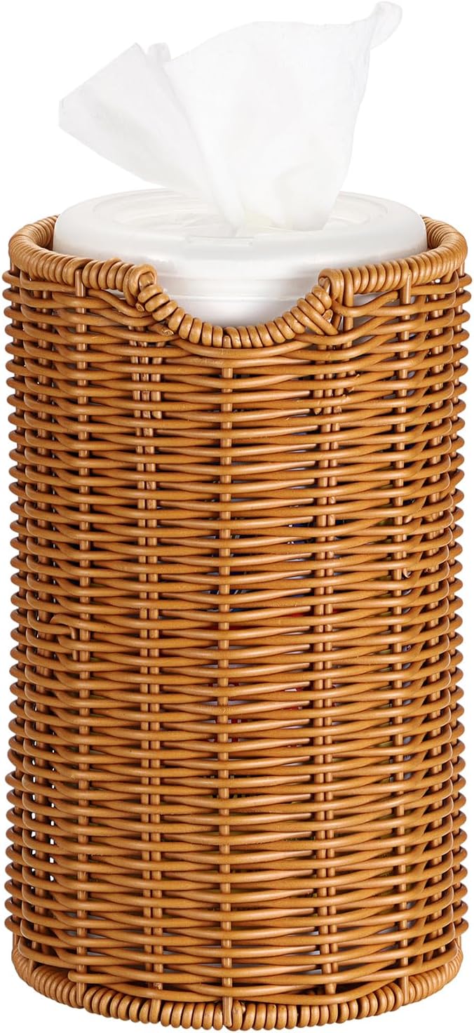 Kokone Woven Wipes Dispenser Compatible for Clorox Lysol, Farmhouse Wipes Canister Holder Cleaning Wipe Dispenser Container, Decorative Rattan Wipes Dispenser Keeper for Kitchen Bathroom Office