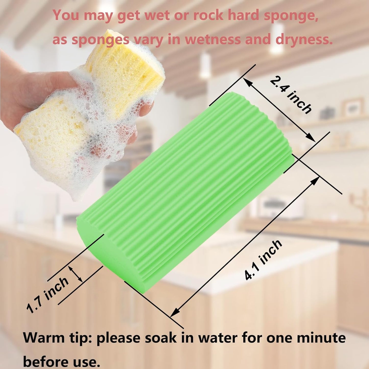 6-Pack Damp Clean Duster Sponge,Magic Sponge Eraser for Housekeeping,Reusable Cleaning Sponge for Blinds,Vents,Mirrors,Glass, Baseboards,Window Track Grooves and Railings (Green)