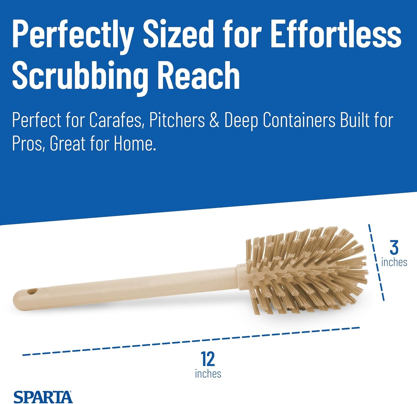 SPARTA Large Water Bottle Brush Ideal for Wide-Mouth Jars, Bottles and Tumblers, Dishwashing Tool with Handle for Home and Commercial Kitchens, Plastic, 12 Inches, White