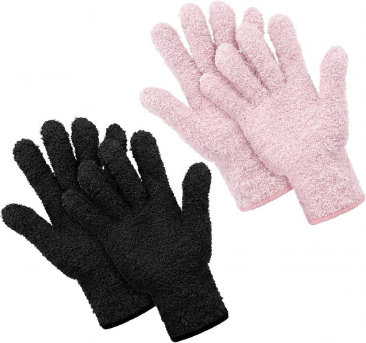 Patelai 2 Pairs Microfiber Gloves for plants Dusting Cleaning Glove Mittens House Cars Blinds Dusting(Blue, Grass Green,Large)