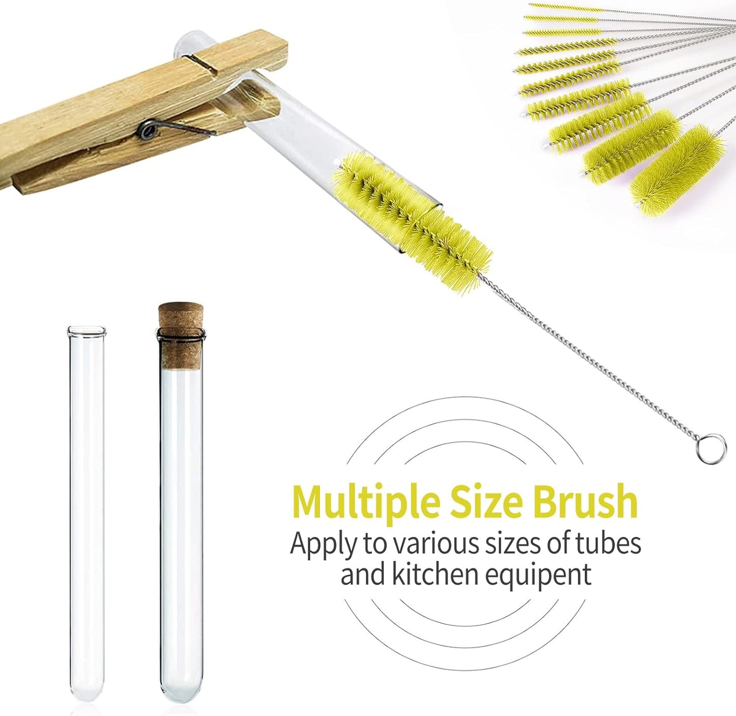 CiaraQ Bottle Cleaning Brushes, 8 Inch Nylon Tube Brush Set, Cleaner for Narrow Neck Bottles Cups with Hook, Set of 10pcs