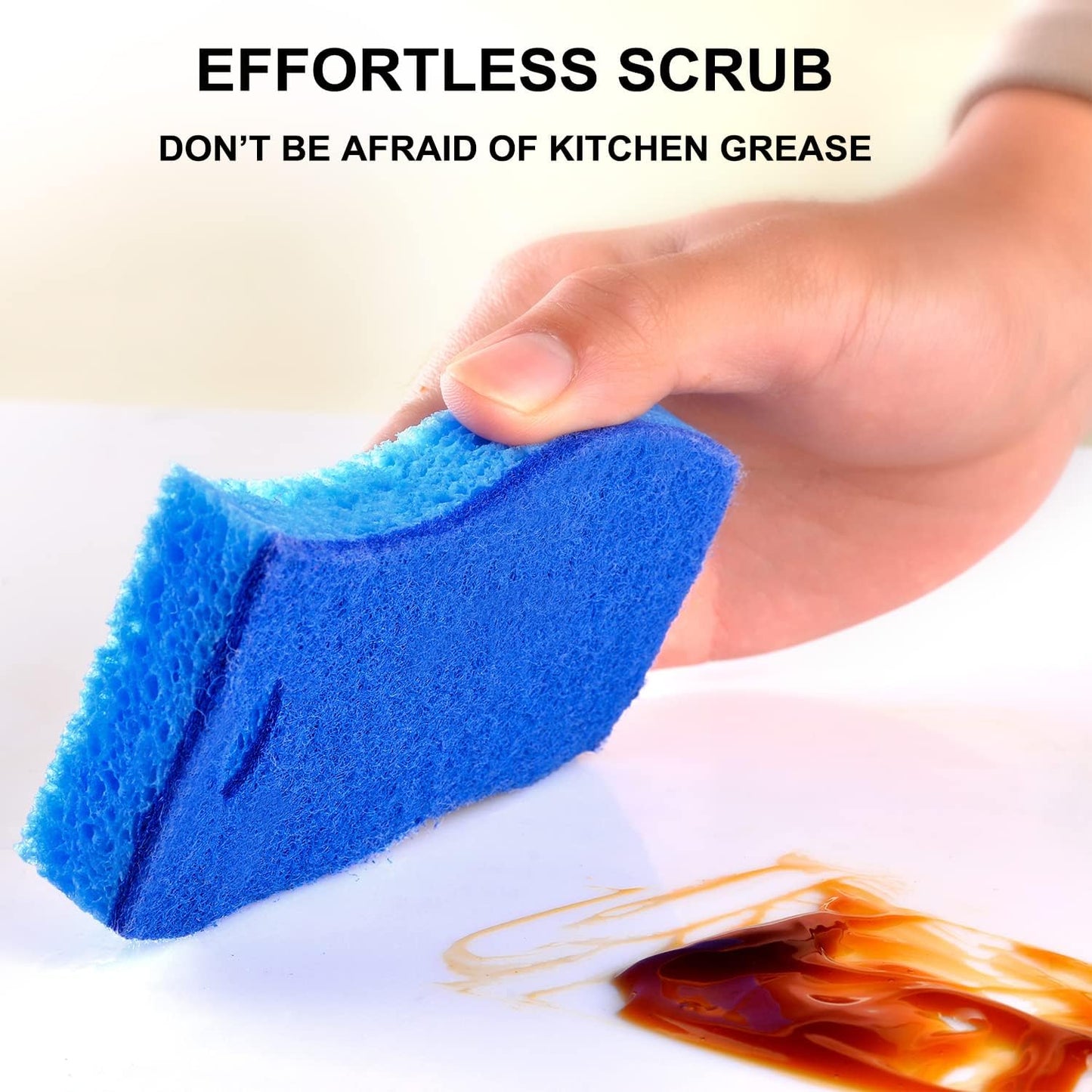 METUUTER 12-Count Scrub Sponges Kitchen Sponge Heavy Duty, Cellulose Sponges with Scouring Pads Dual-Sided for Kitchen and Household Use (Square-Blue)
