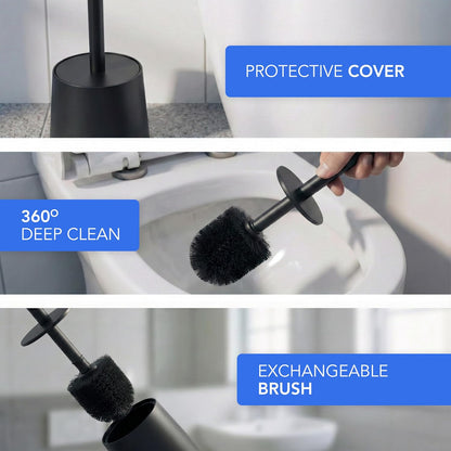 Bamodi Toilet Brush and Storage Stand - Dense PP Brush Head with Holder - Efficient Stain and Odour Removal - Modern Design and Space-Saving - Keeps Toilet Bowl Spotless - 15.27x4.40x4.40 Inch, Black