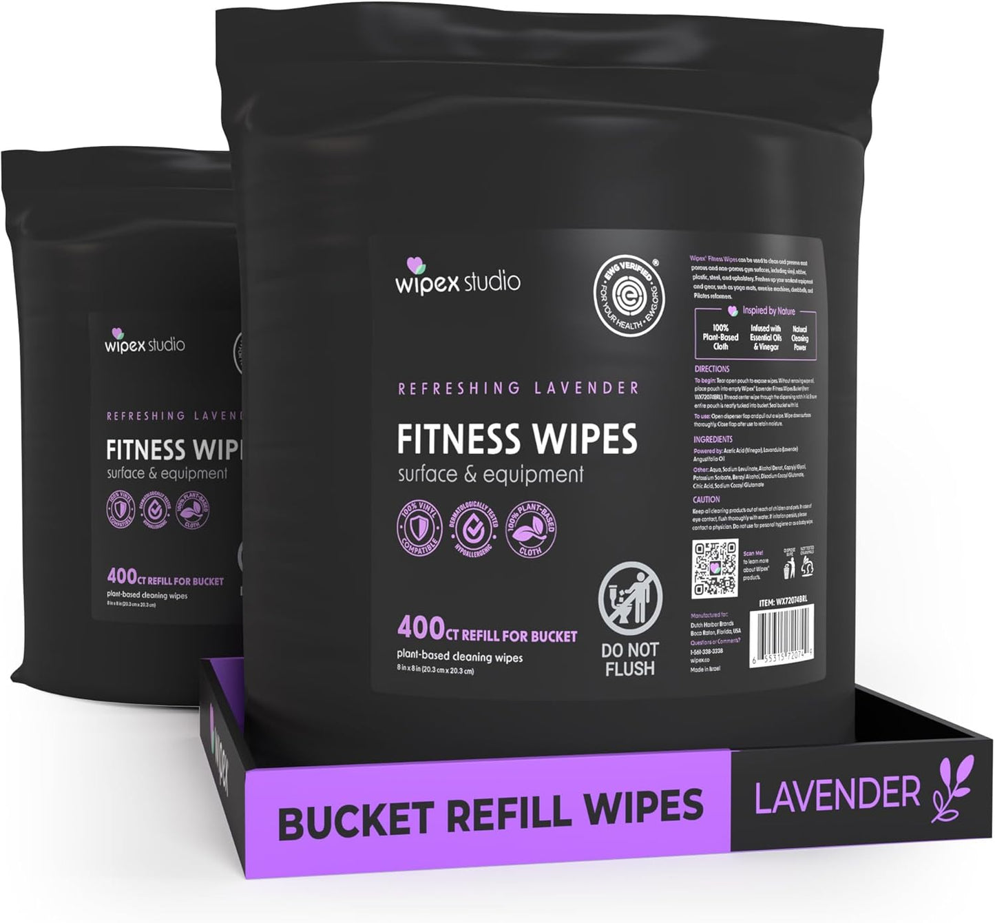 Wipex Gym Wipes Bucket Refill – EWG Verified, 400 Ct Plant-based Fitness Equipment Wipes, Lavender and Vinegar to Clean Surfaces, Safe Yoga Mat Cleaner, Gym Cleaner and Peloton