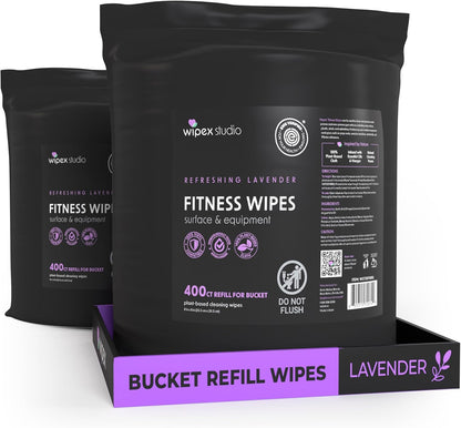 Wipex Gym Wipes Bucket Refill – EWG Verified, 400 Ct Plant-based Fitness Equipment Wipes, Lavender and Vinegar to Clean Surfaces, Safe Yoga Mat Cleaner, Gym Cleaner and Peloton