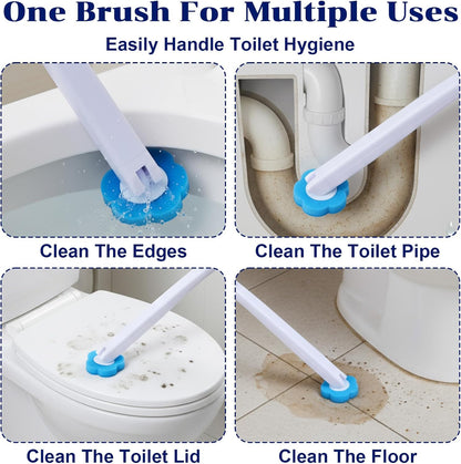 2 Pack Disposable Toilet Brush and Holder Set, Extended Handle Toilet Bowl Cleaner Wand with 48 Refills Replacement Heads Pads Bathroom Maintenance Bathtub Stick Cleaning System Starter Kit