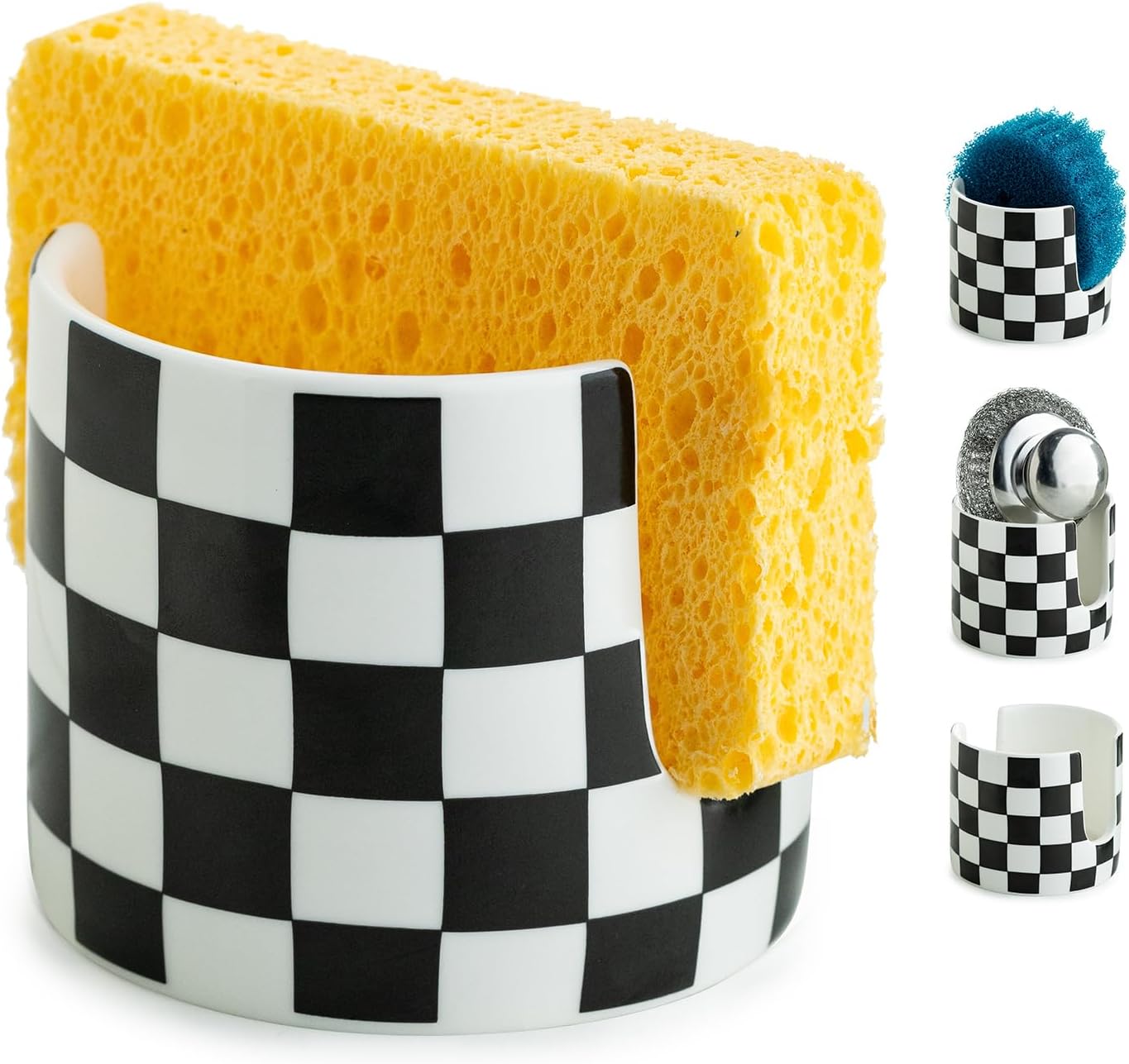 Zoeeker Sponge Holder for Kitchen Sink, Ceramic Dish Sponge Dish Rack Scrubby Caddy Kitchen Organizer Cute Sink Caddy Organizer, Farmhouse Decor, Speckled Glaze