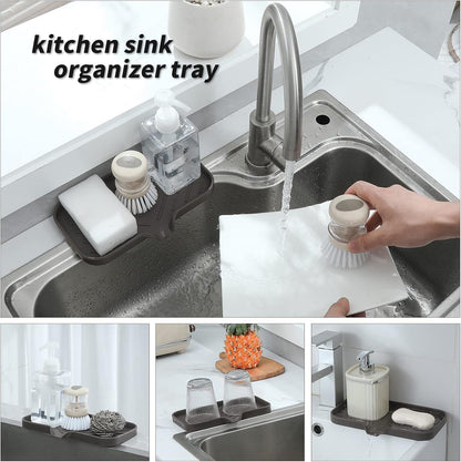 MicoYang Silicone Bathroom Soap Dishes with Drain Spout-Bathroom and Kitchen Sink Organizer,Sponge Holder,Dish Soap Tray,Perfect for Dispenser,Scrubber,Bottle,Cup on Sink or Counter-Black 4.9"×3.2"