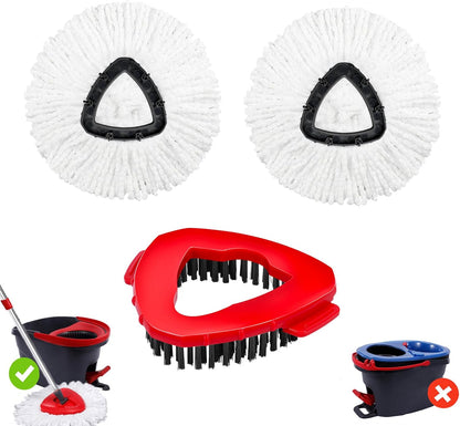 4 Packs Spin Mop Replacement Heads Compatible with Ocedar RinseClean 2-Tank System, 30-58" Mop Handle,Mop Scrub Brush and Base Combo Set,Mopping Refills Easy to Replace and Cleaning