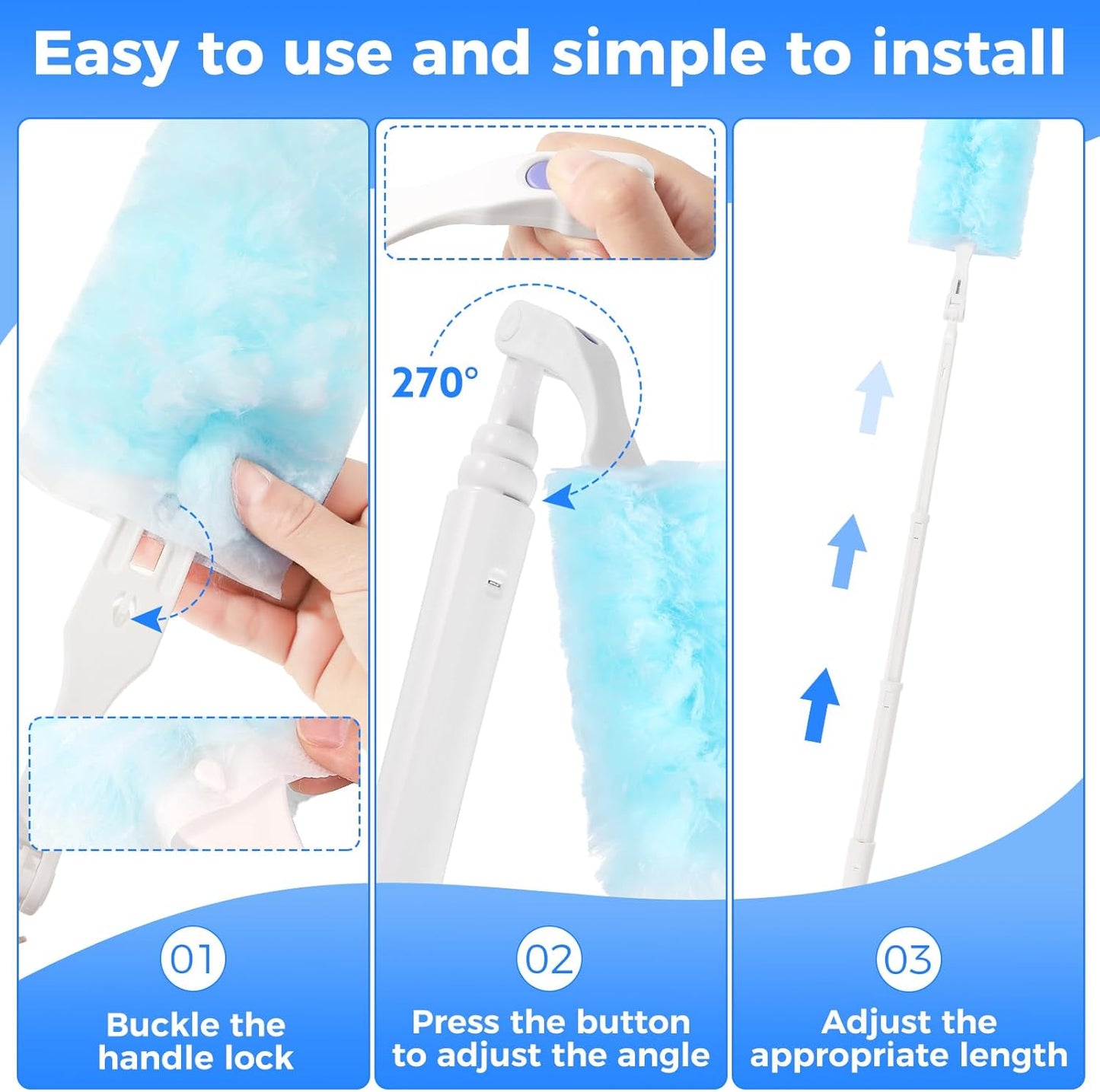2 Replacement Handles Compatible with Swiffer Duster Refill, Long Extended Handle with Multi Surface 270 Degree Rotation, Removal Duty Duster Handles with Telescopic Extended Pole for Home Cleaning
