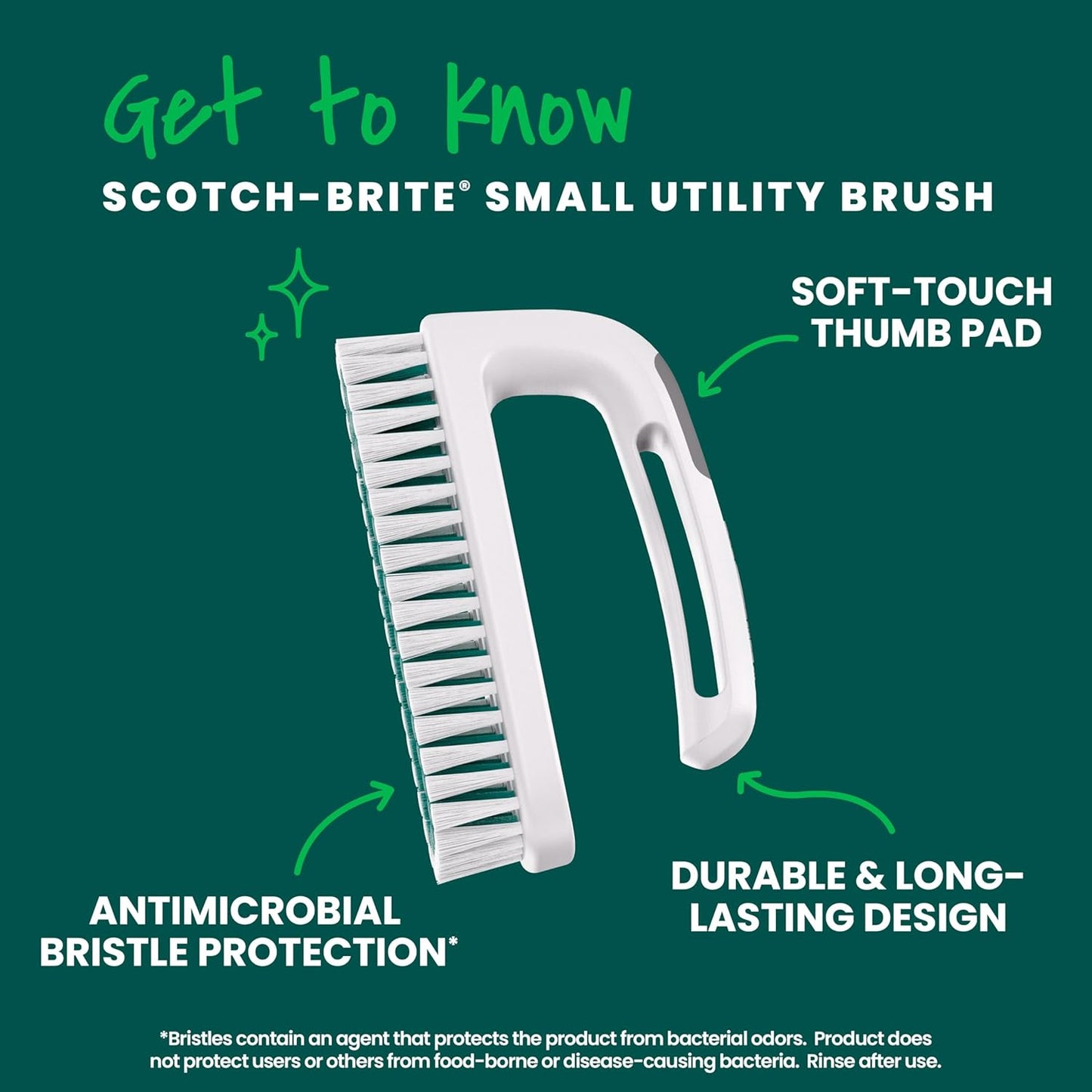 Scotch-Brite Handy Brush, Small and Durable Dish Brush with Handle for Scrubbing Hard-to-Reach Cookware, Tubs, Sinks, Car Tires, and More without Scratching, Antimicrobial, and Rinses Clean
