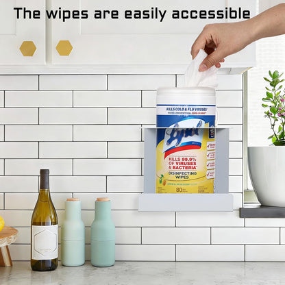 KoKone Wall Mount Wipes Dispenser Compatible for Clorox Lysol - Metal Wipe Canister Holder Cleaning Wipe Holder Container - White Wall Wipes Dispenser Keeper for Kitchen Bathroom Public Restroom