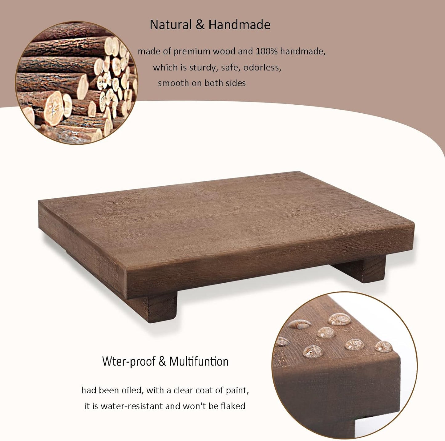 zoocatia Small Wood Tray Pedestal Stand Farmhouse Bathroom Decor Decorative Wooden Riser Kitchen Soap Dish Holder for Vanity, Counter, Sink, 9" x 5.9" - Black