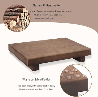 zoocatia Small Wood Tray Pedestal Stand Farmhouse Bathroom Decor Decorative Wooden Riser Kitchen Soap Dish Holder for Vanity, Counter, Sink, 9" x 5.9" - Black
