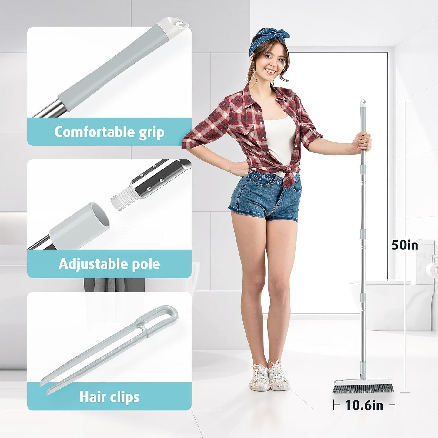 AIR U+ Grout Brush with Long Handle 180° Swivel Scrub Brush with Tweezers to Hair Clip V-Shape Grout Line Scrubber Stiff Bristles for Deep Cleaning Crevice, Tile Line, Shower, Kitchen, Corners