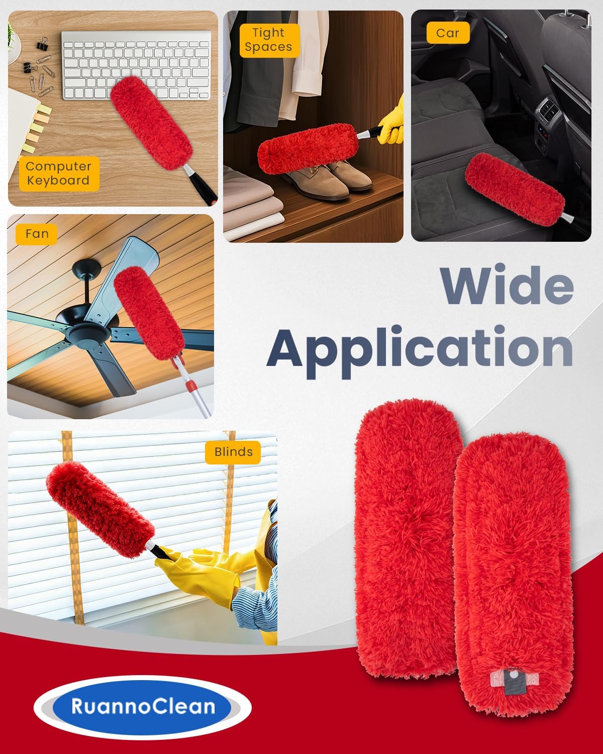 Microfiber Duster Refills Compatible with OXO Good Grips Hand Duster, Reusable Dusters Refill Washable Head Replacement for OXO Extendable Dusters for Cleaning -4 Pack, Red