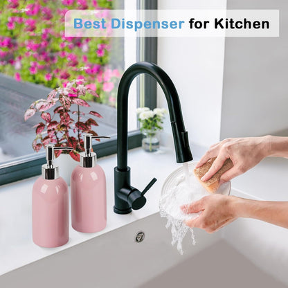 Natheeph Dish Soap Dispenser, Hand Soap Dispenser Ceramic Bottle, Refillable Liquid Great for Kitchen Dish Soap, Hand Soap, Essential Oil & Lotion (Bright White)